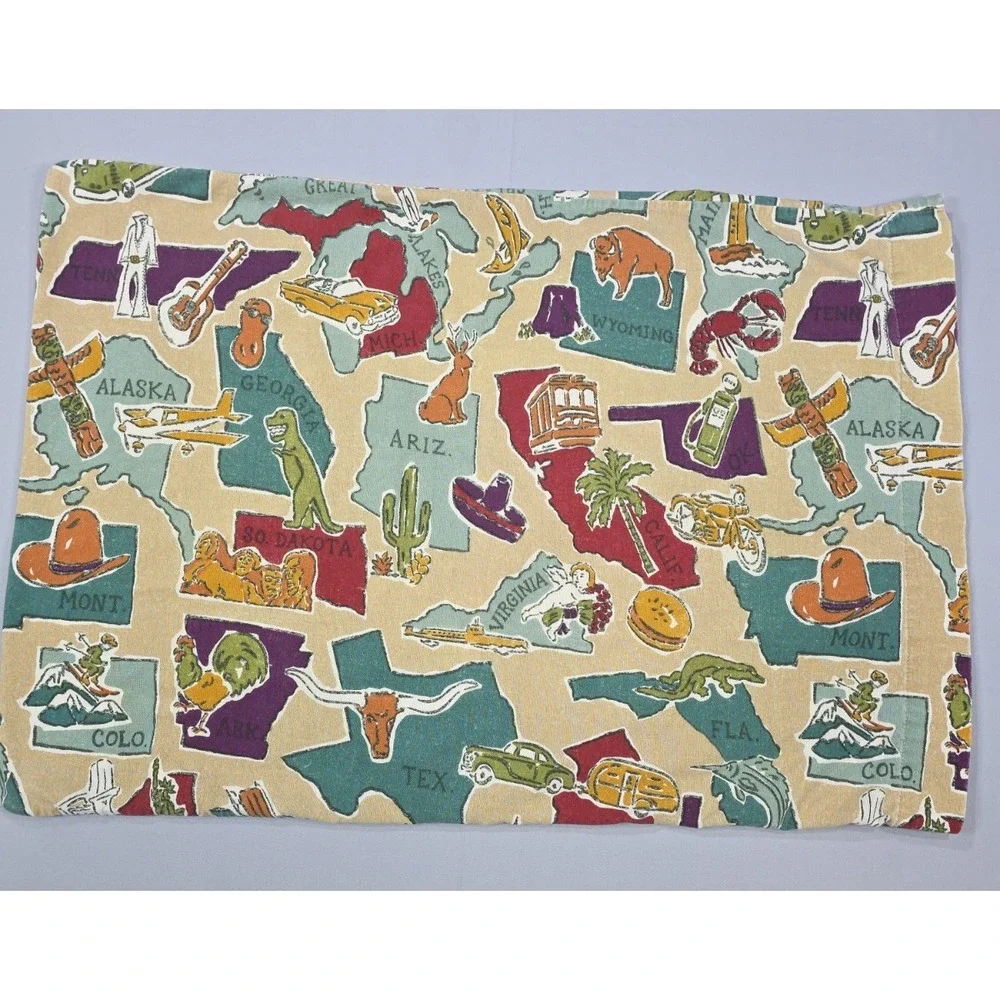 Eddie Bauer‎ USA Map Pillowcases Set 2 Portugal Cotton US States Vintage Travel
